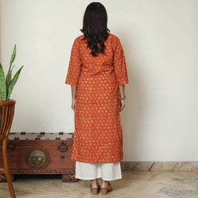 Orange - Pedana Kalamkari Hand Block Printed Cotton Straight Kurta 54