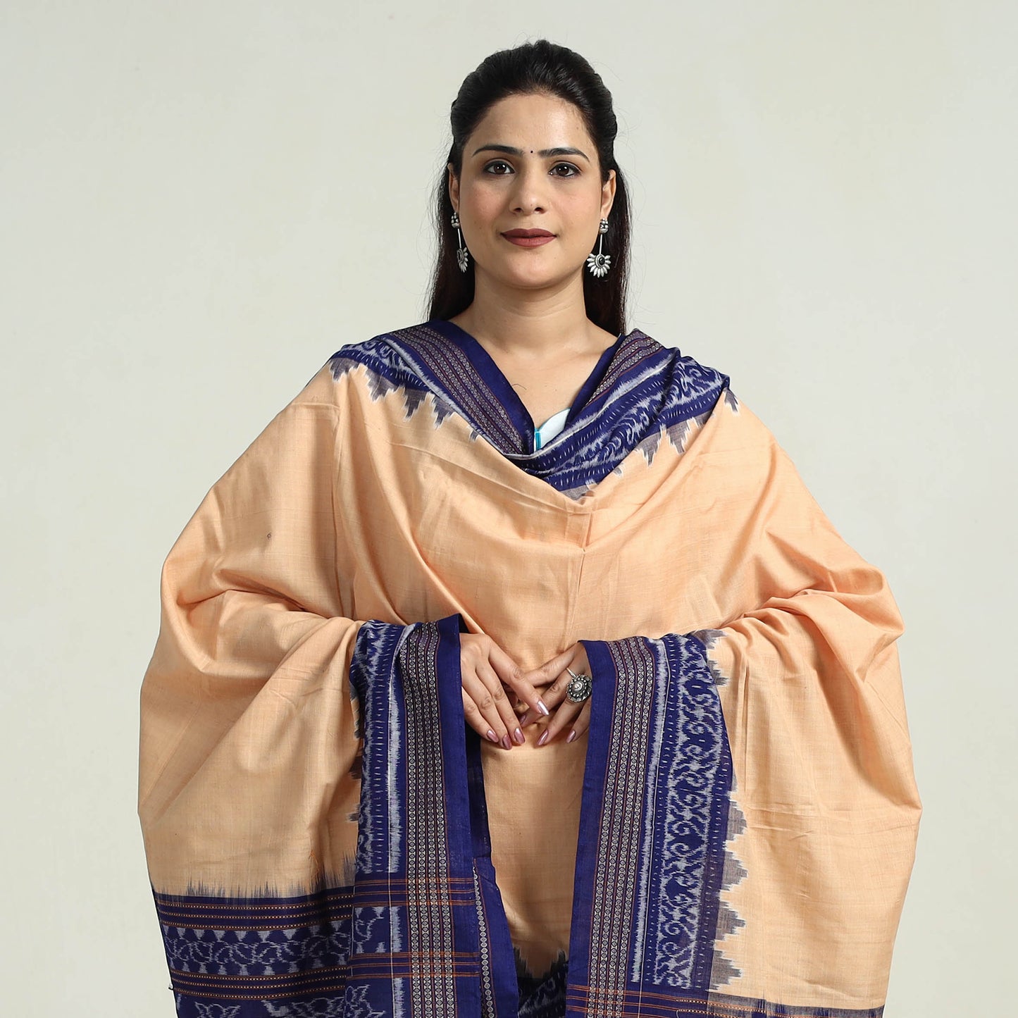 Beige - Sambalpuri Ikat Weave Handloom Cotton Dupatta 05