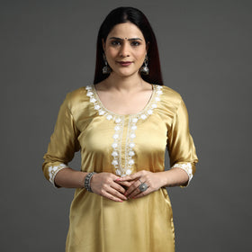 Buy Navy Blue Modal Silk Hand Embroidered Long Kurta l iTokri.com