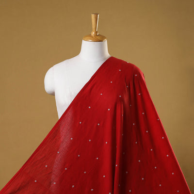 Red - thread buti cotton plain fabric 02 - handcrafted