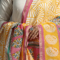 Yellow - Block Printed Chanderi Silk Sanganeri Dupatta 43