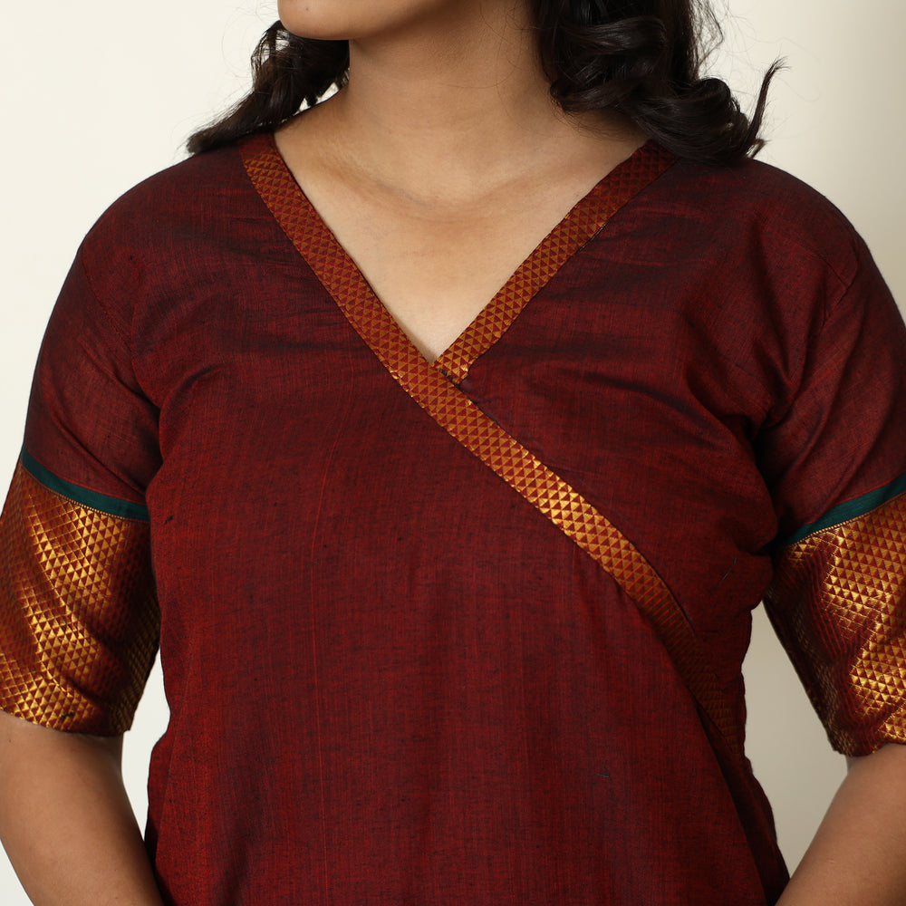 Maroon - Dharwad Cotton Kurta with Palazzo & Dupatta Set 08