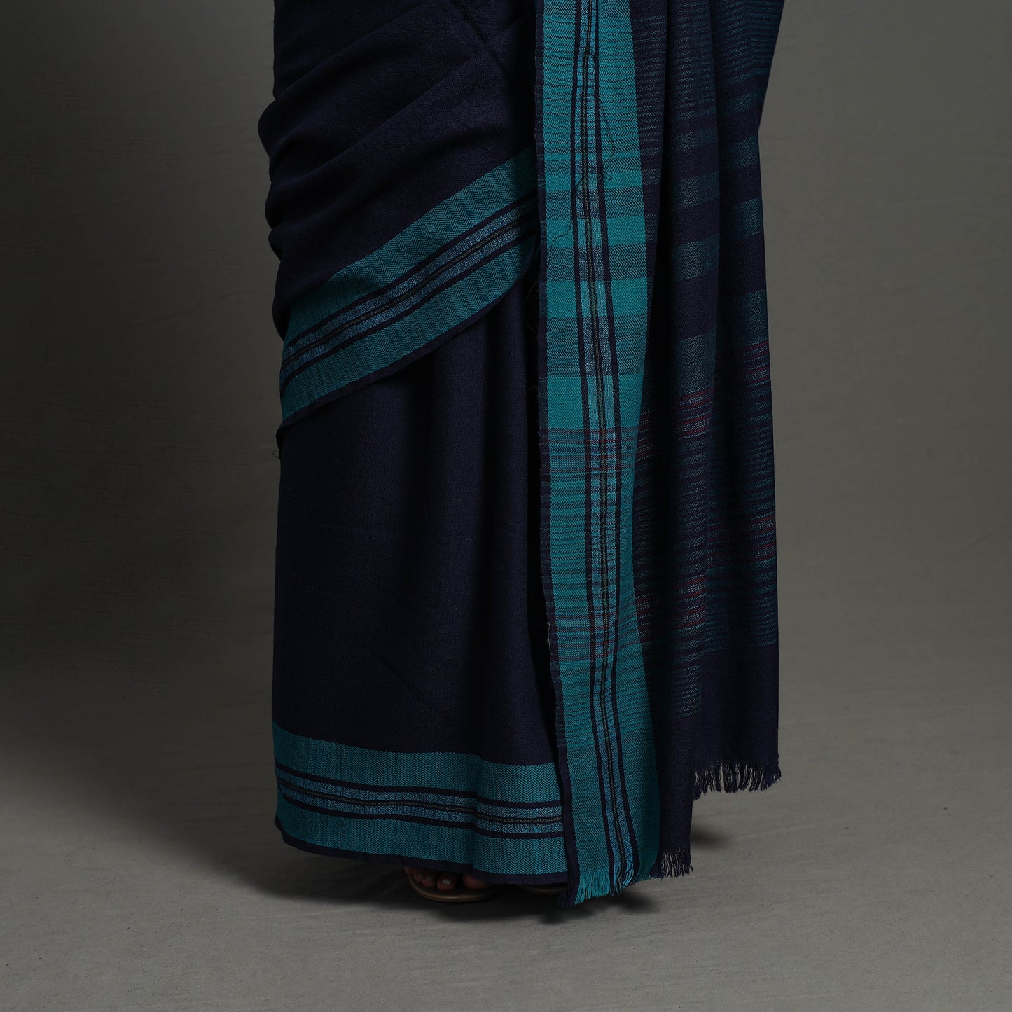 Blue - Kumaun Handwoven Pure Merino Woolen Saree 09