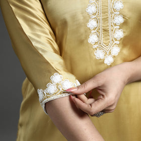 Buy Navy Blue Modal Silk Hand Embroidered Long Kurta l iTokri.com