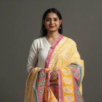 Yellow - Block Printed Chanderi Silk Sanganeri Dupatta 43