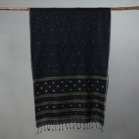 Blue - Pure Cotton Phulia Jamdani Handloom Stole with Tassels 11