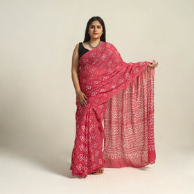 Pink - kutch bandhani tie-dye cotton saree with blouse