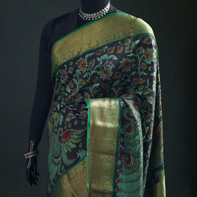 Kanjeevaram Pure Handloom Mulberry Silk Handpainted Srikalahasti Pen Kalamkari Saree with Zari Work 17