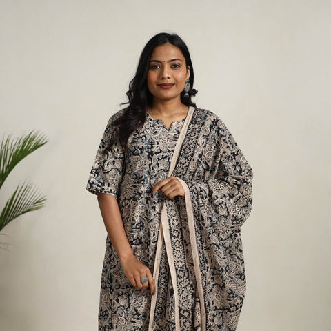 Black - printed cotton kalamkari kurta set 07 - handcrafted