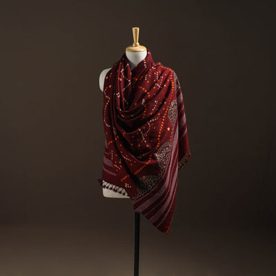 Kutch Bandhani Handwoven Neran Hand Embroidery Merino Wool Shawl 46
