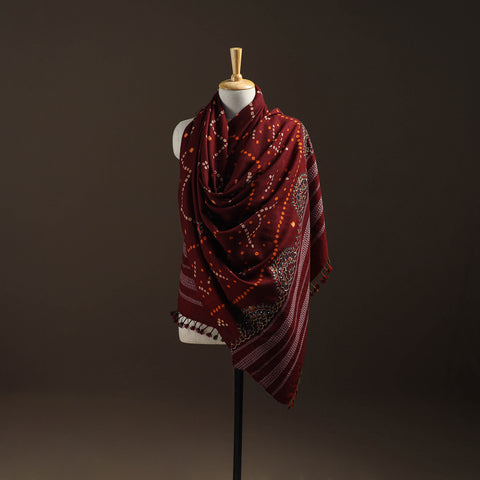 Kutch Bandhani Handwoven Neran Hand Embroidery Merino Wool Shawl 46