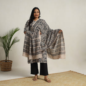Black - printed cotton kalamkari kurta set 07 - handcrafted