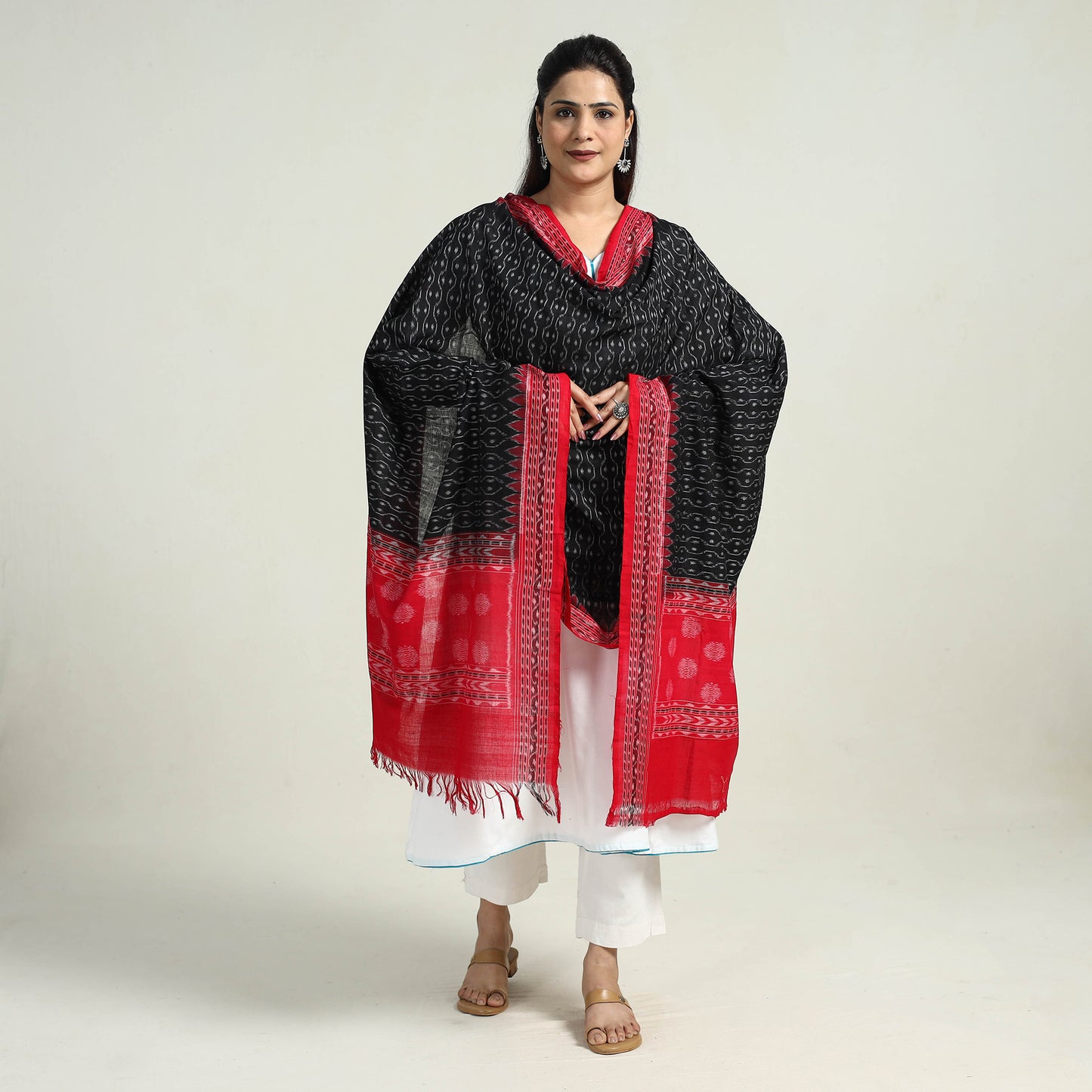 Black - Sambalpuri Ikat Weave Handloom Cotton Dupatta 06