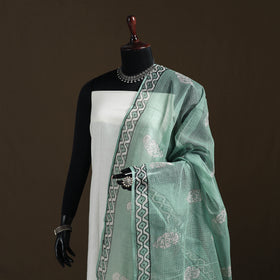 Blue - Akola Hand Block Print Natural Dyed Kota Doria Cotton Dupatta 28