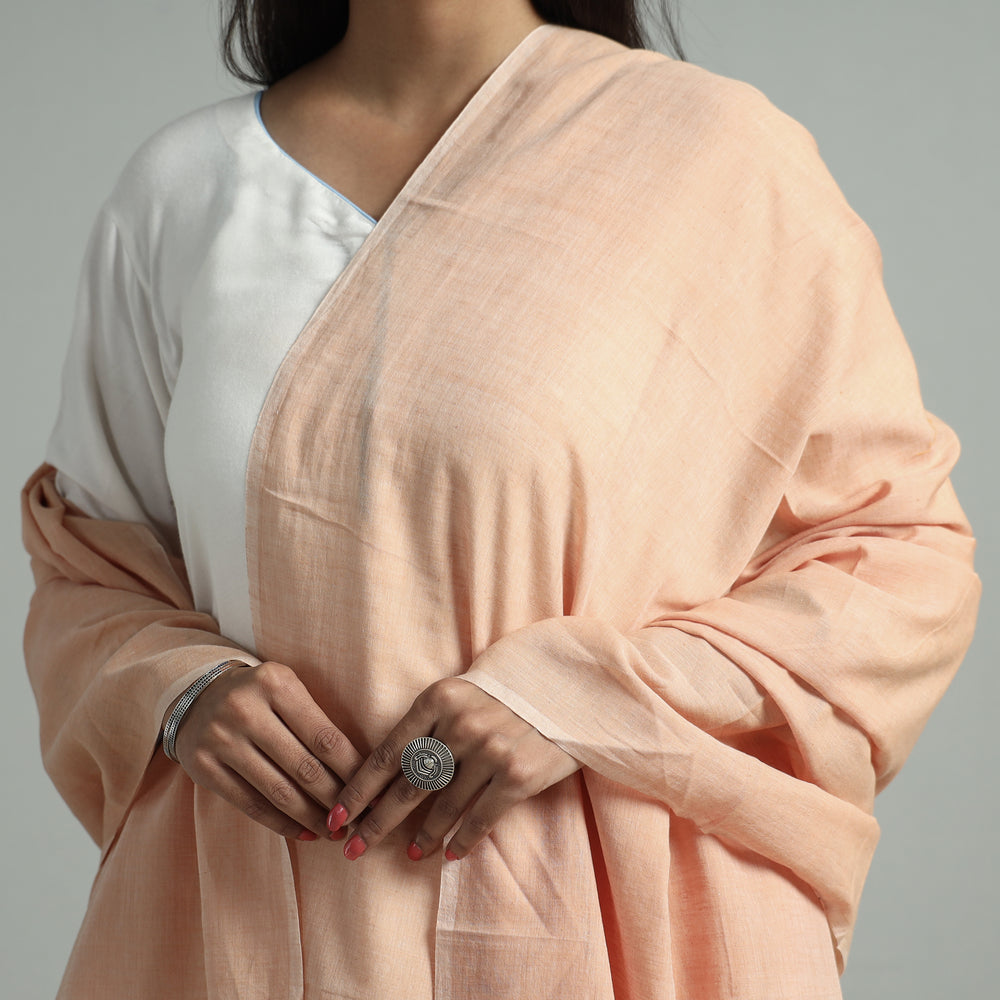 Peach - Phulia Bengal Jamdani Handloom Pure Cotton Dupatta 26