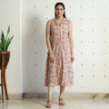 Buy Sanganeri Block Printed Cotton Collared Neck Buttoned Down Dress Online at iTokri.com