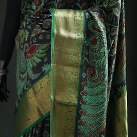 Kanjeevaram Pure Handloom Mulberry Silk Handpainted Srikalahasti Pen Kalamkari Saree with Zari Work 17