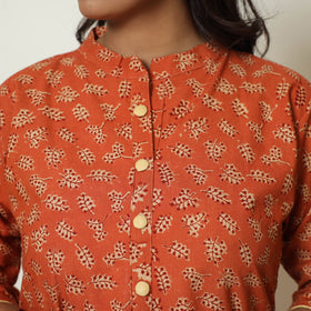 Orange - Pedana Kalamkari Hand Block Printed Cotton Straight Kurta 54