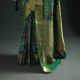 Kanjeevaram Pure Handloom Mulberry Silk Handpainted Srikalahasti Pen Kalamkari Saree with Zari Work 17