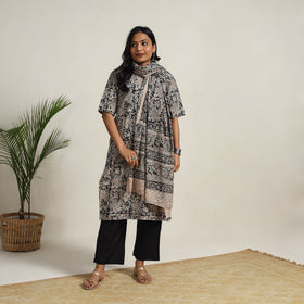 Black - printed cotton kalamkari kurta set 07 - handcrafted
