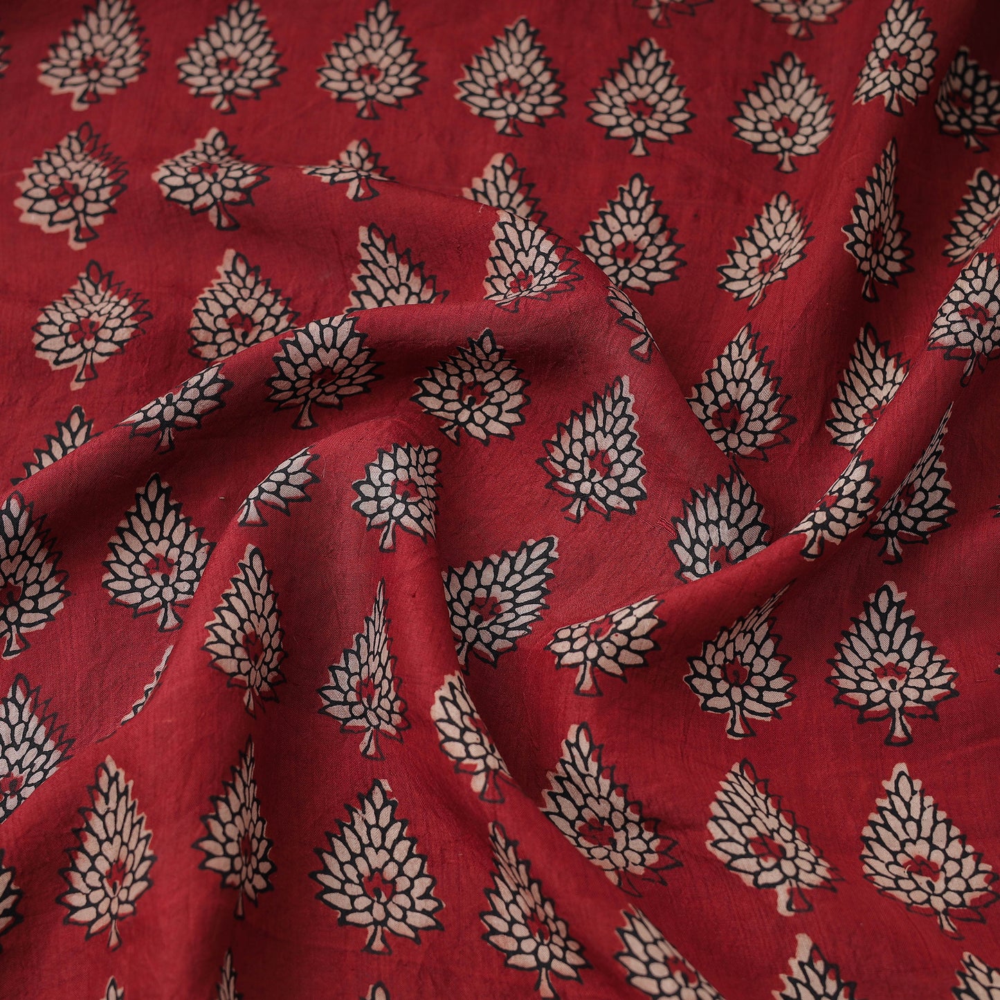 Red - Mulberry Silk Bagh Print Fabric 12