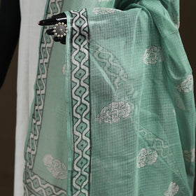 Blue - Akola Hand Block Print Natural Dyed Kota Doria Cotton Dupatta 28