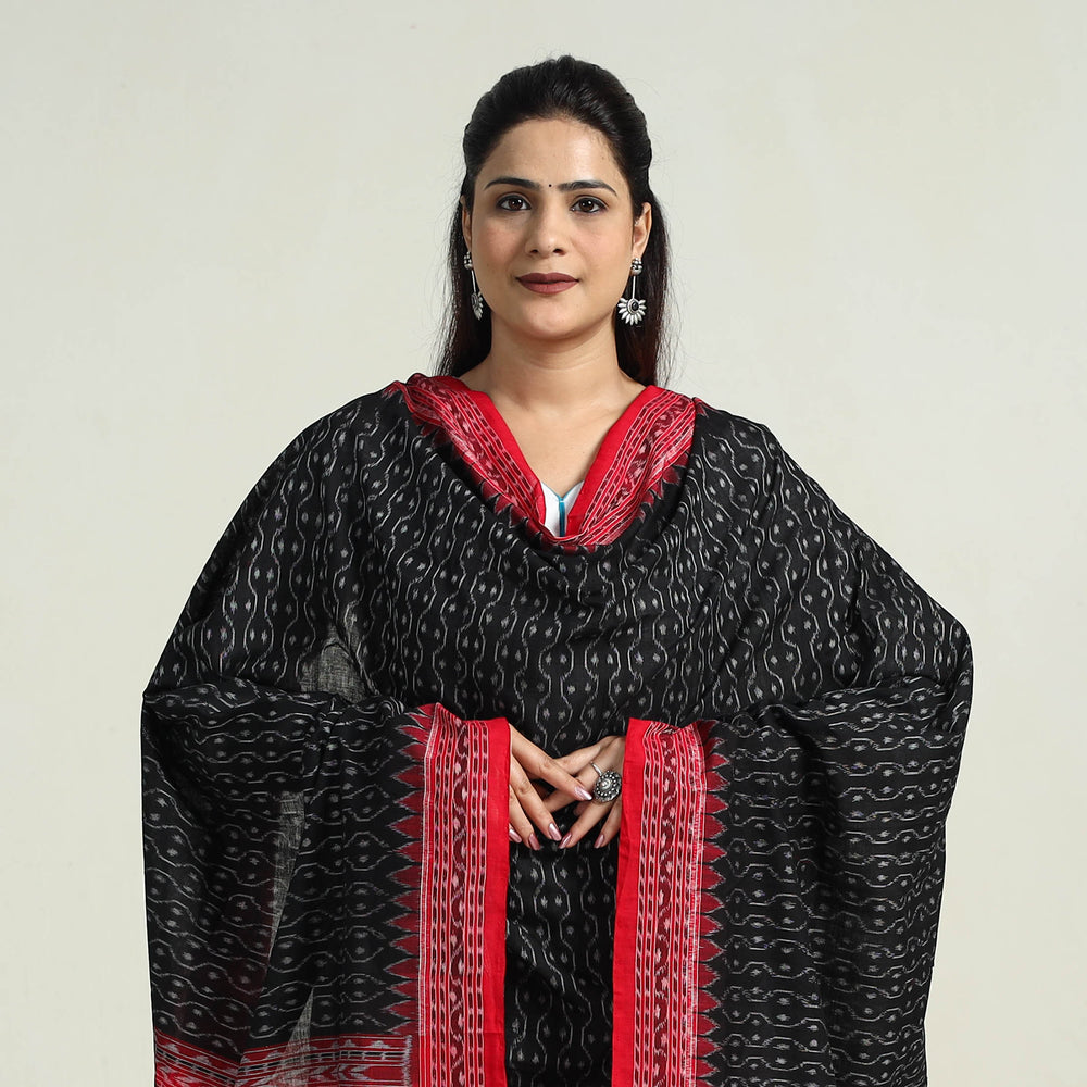 Black - Sambalpuri Ikat Weave Handloom Cotton Dupatta 06