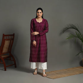 Buy Purple Mercerised Cotton Straight Pochampally Ikat Kurta