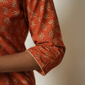 Orange - Pedana Kalamkari Hand Block Printed Cotton Straight Kurta 54