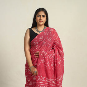 Pink - kutch bandhani tie-dye cotton saree with blouse