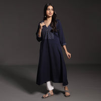 Kumaun Handwoven Merino Wool with Ajrakh Patchwork A-Line Long Kurta