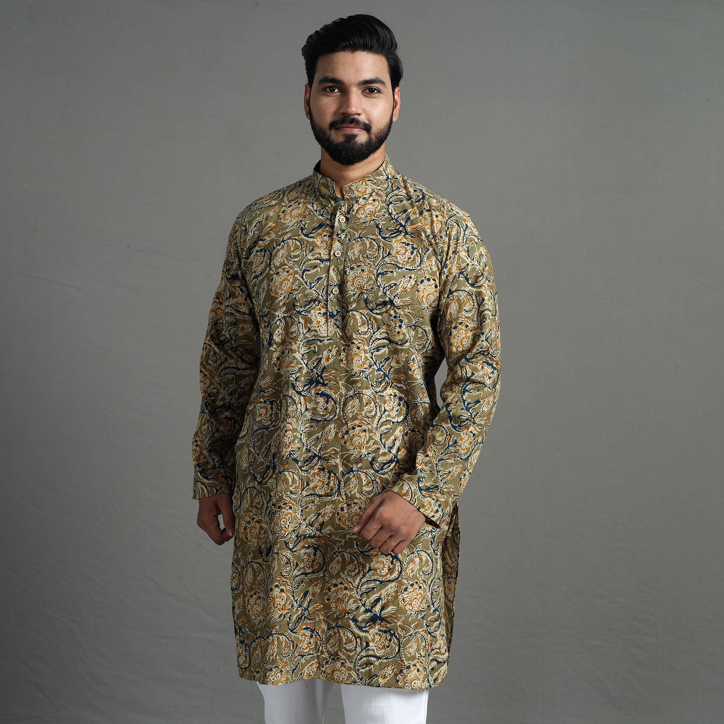 Kalamkari Block Printed Cotton Men Long Kurta 08