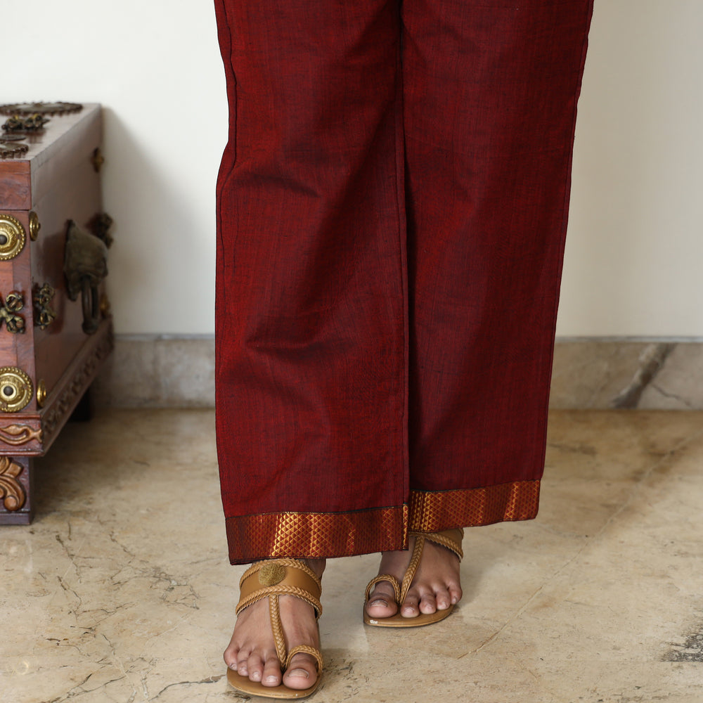 Maroon - Dharwad Cotton Kurta with Palazzo & Dupatta Set 08