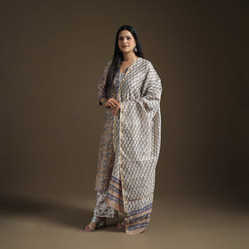 Sequin Work Sanganeri Hand Block Print Chanderi Silk Suit Set with Dupatta for Women 12