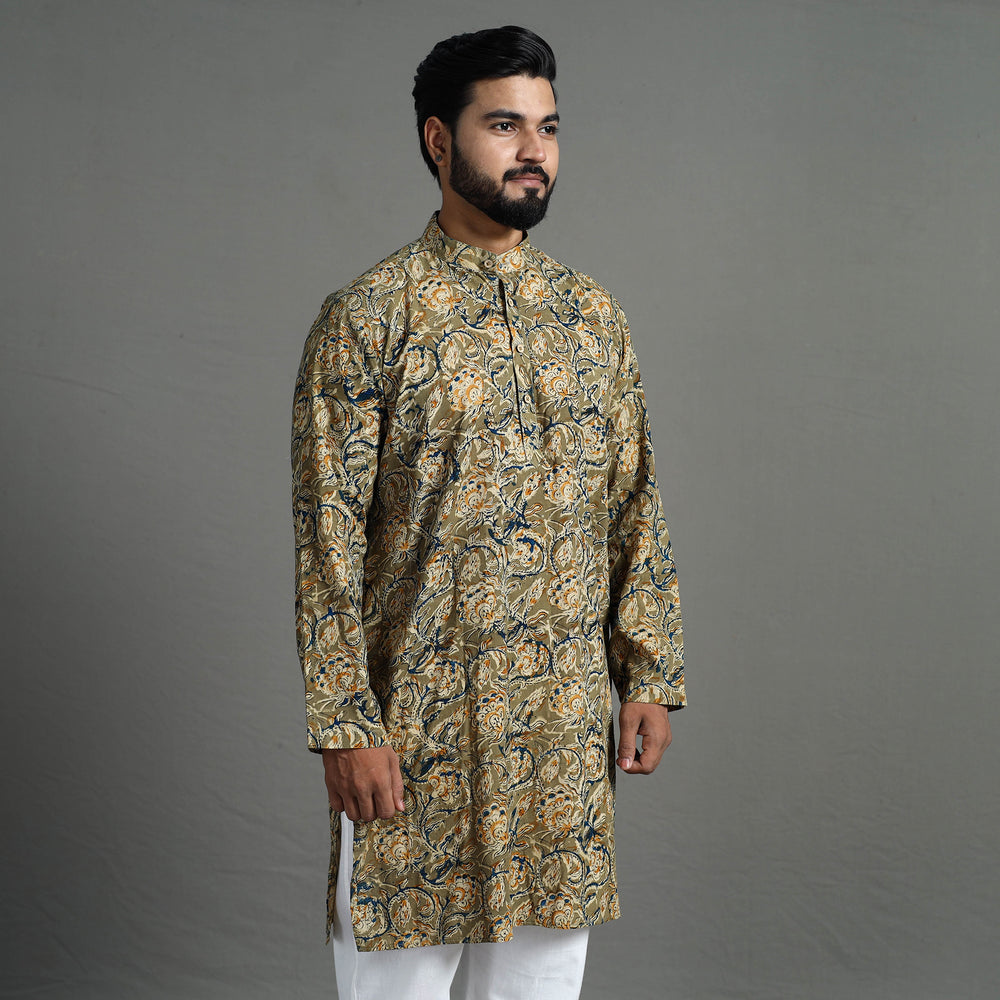 Kalamkari Block Printed Cotton Men Long Kurta 08