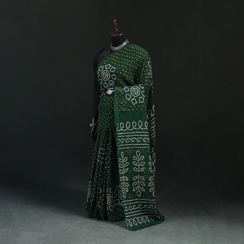 Green - Kutch Bandhani Tie-Dye Cotton Saree 31