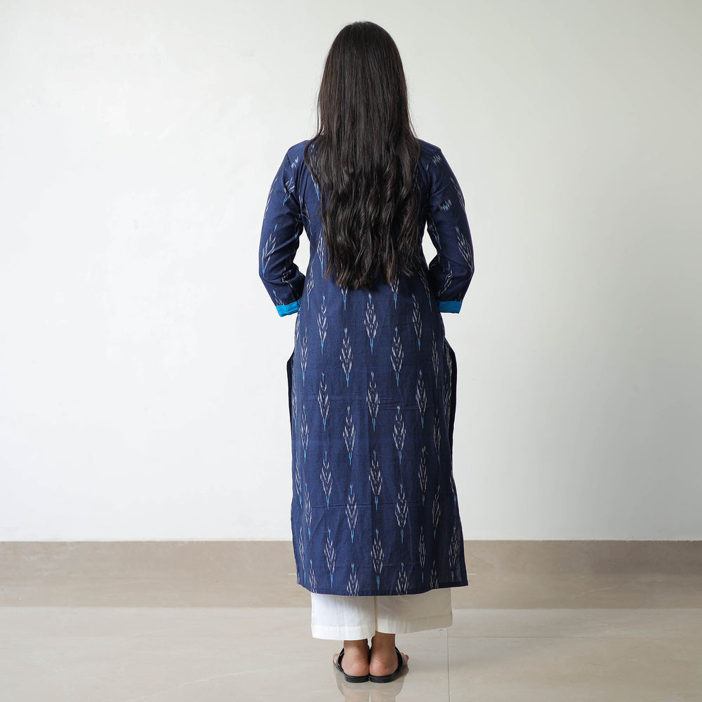 Blue - Pochampally Ikat Weave Cotton Straight Kurta 06