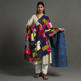 Multicolor - indigo reversible patchwork cotton dupatta 21