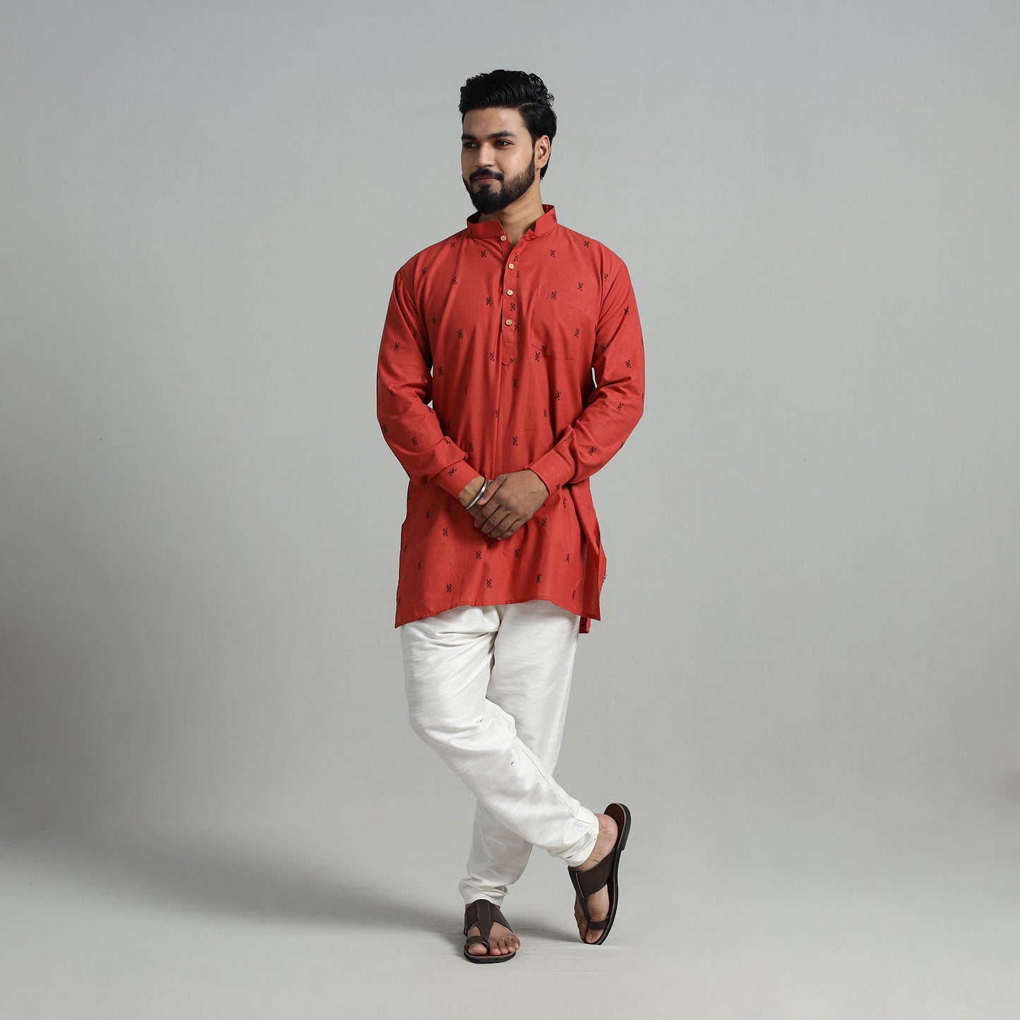 Cotton Short Jacquard Kurta for Men 04