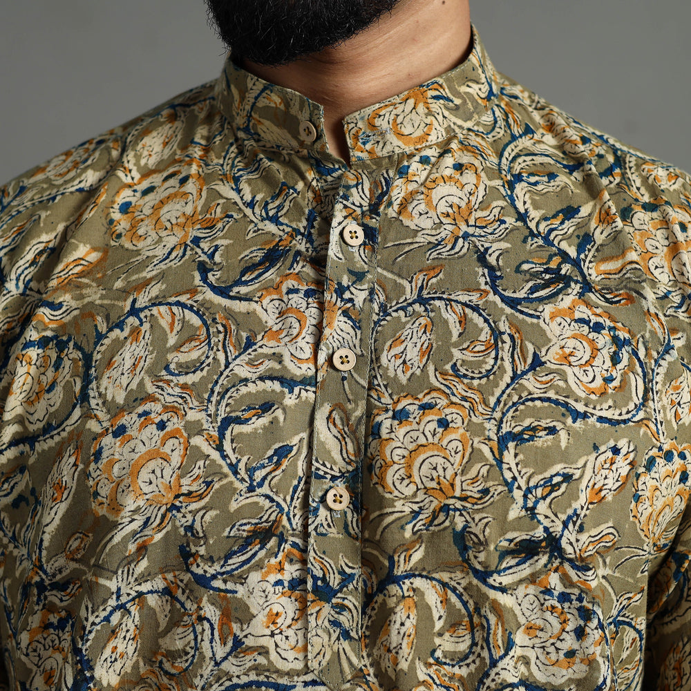 Kalamkari Block Printed Cotton Men Long Kurta 08