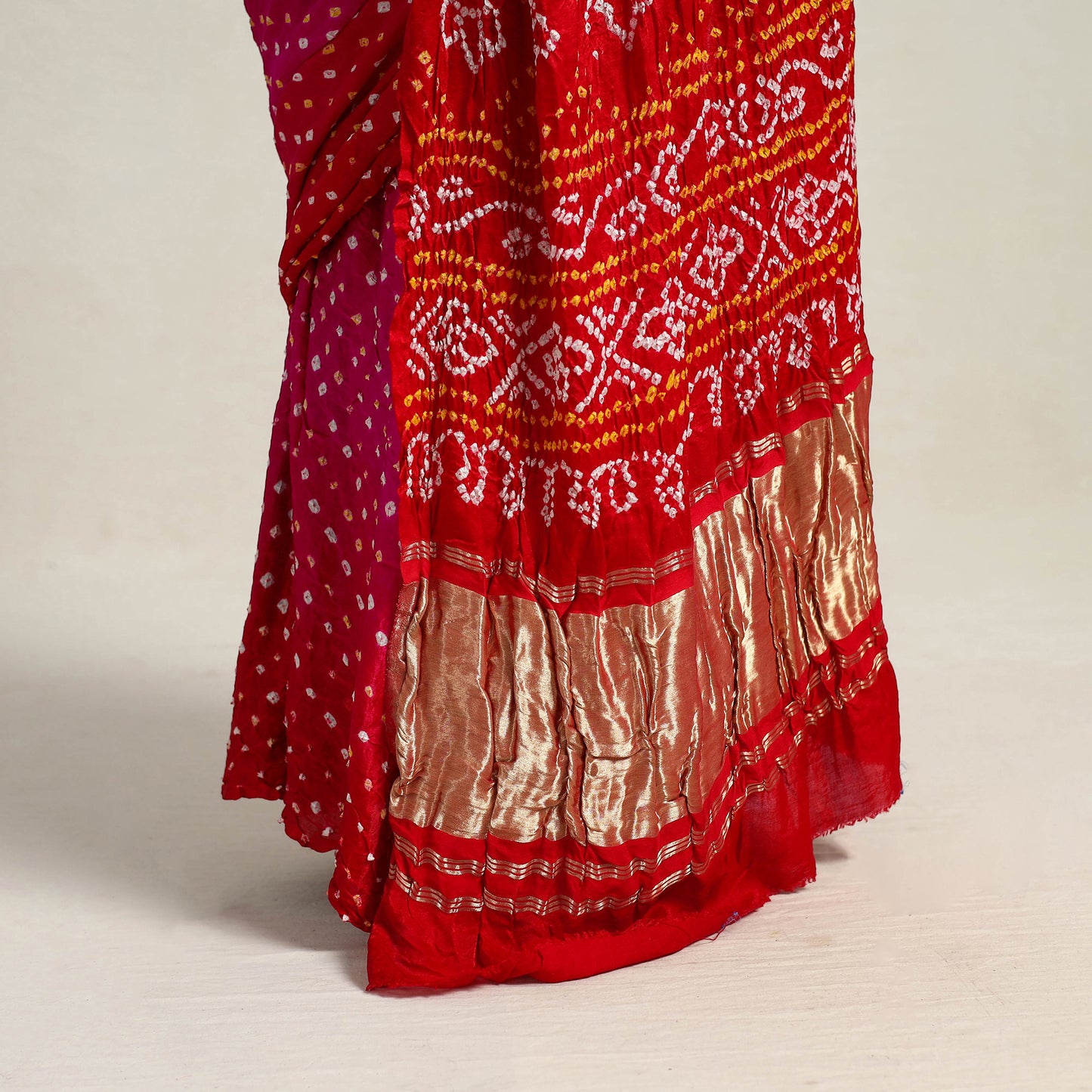 Red - Kutch Tie-Dye Gajji Silk Bandhani Saree with Blouse Piece 12