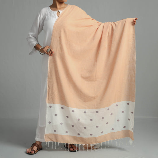 Peach - Phulia Bengal Jamdani Handloom Pure Cotton Dupatta