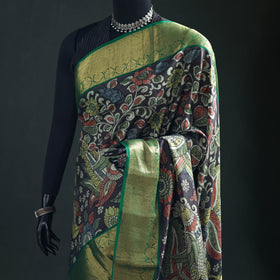 Kanjeevaram Pure Handloom Mulberry Silk Handpainted Srikalahasti Pen Kalamkari Saree with Zari Work 18