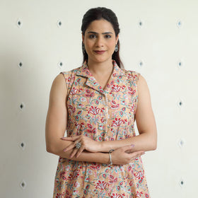 Buy Sanganeri Block Printed Cotton Collared Neck Buttoned Down Dress Online at iTokri.com