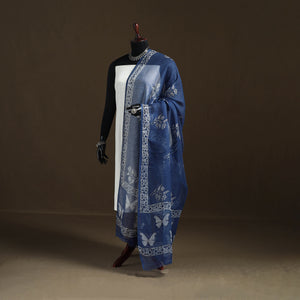 Blue - Akola Hand Block Print Natural Dyed Kota Doria Cotton Dupatta 29