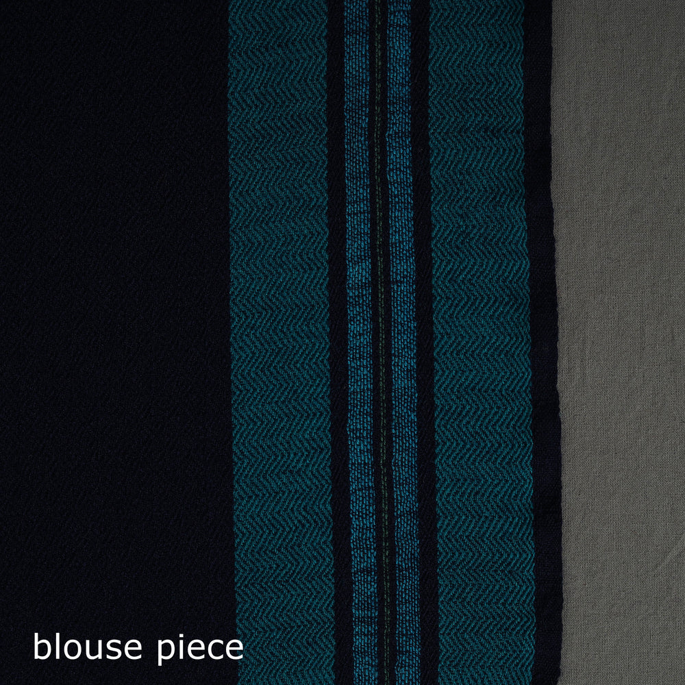 Blue - Kumaun Handwoven Pure Merino Woolen Saree 09