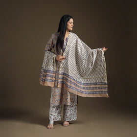 Sequin Work Sanganeri Hand Block Print Chanderi Silk Suit Set with Dupatta for Women 12
