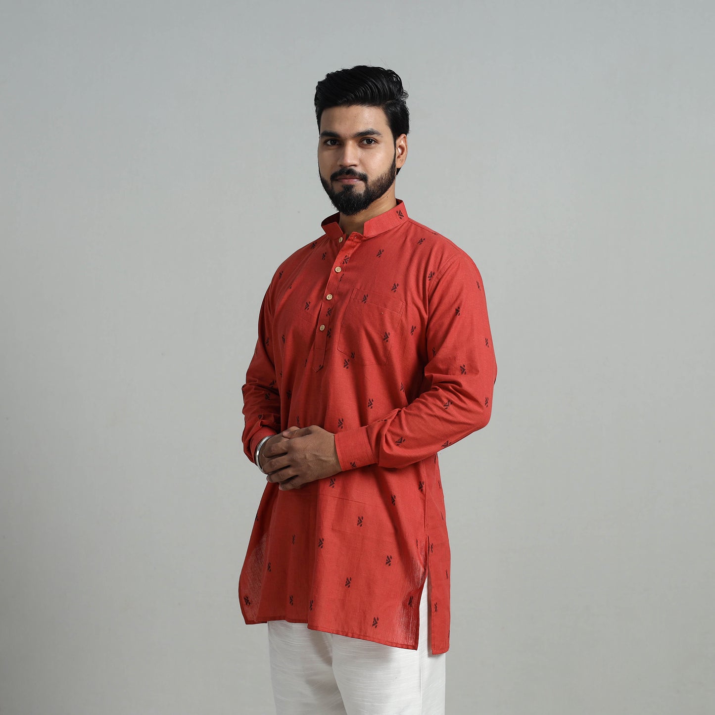 Cotton Short Jacquard Kurta for Men 04