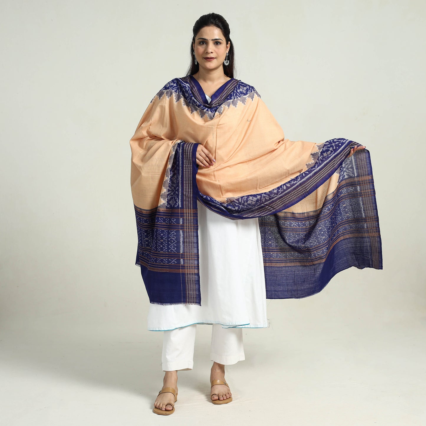 Beige - Sambalpuri Ikat Weave Handloom Cotton Dupatta 07