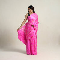 Pink - Kutch Tie-Dye Gajji Silk Bandhani Saree with Blouse Piece 13